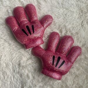 Disney Parks Minnie Mouse Plush Pink Pair Sparkle Hands Gloves Mitts